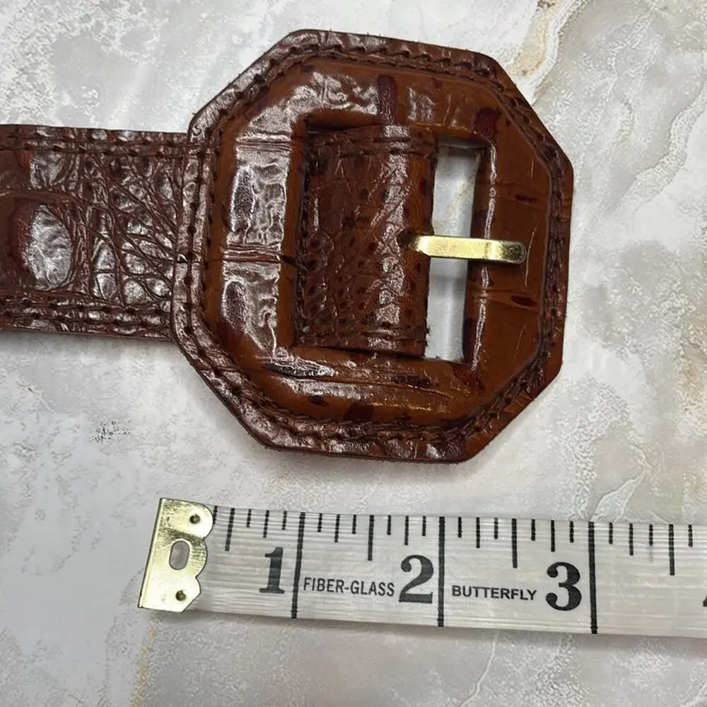 Vintage 80’s cowhide with croco grain octagonal buckle belt